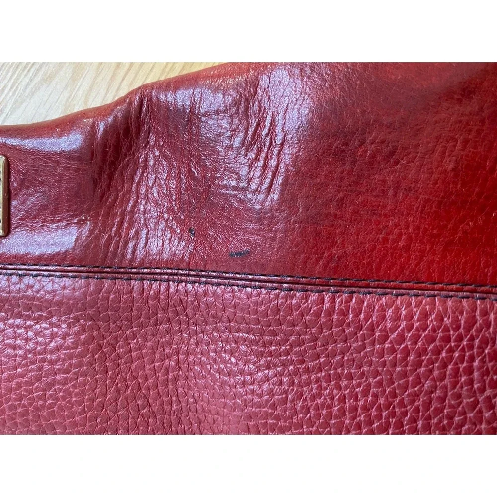 Vintage Brighton Charlotte Red Leather Shoulder Bag Braided‎ Strap Silver